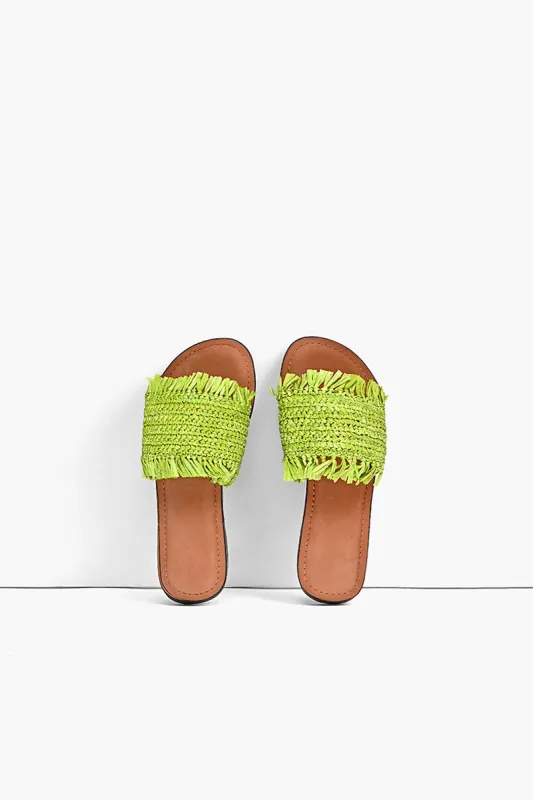 Neon Green Raffia Slide Sandals sold by America & Beyond