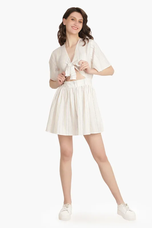 Pin Stripe Front Knot Romper sold by America & Beyond