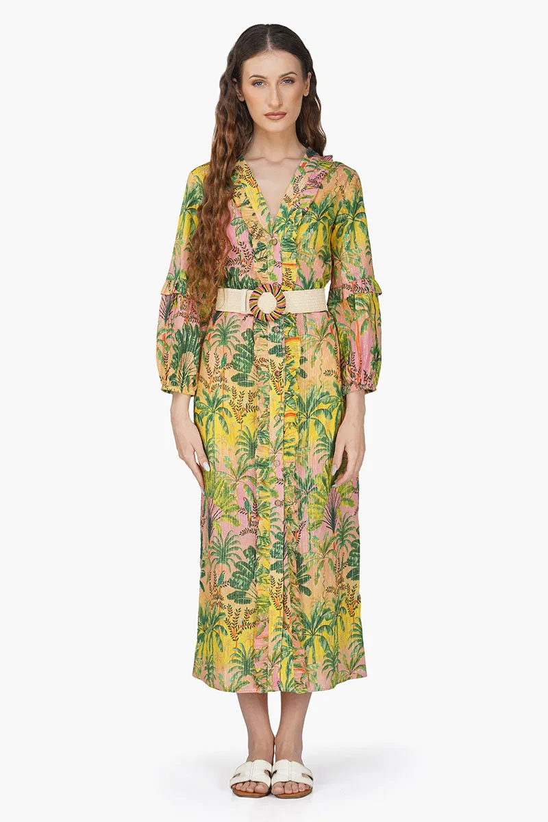 Endless Summer Printed Ruffles Shirt Dress sold by America & Beyond