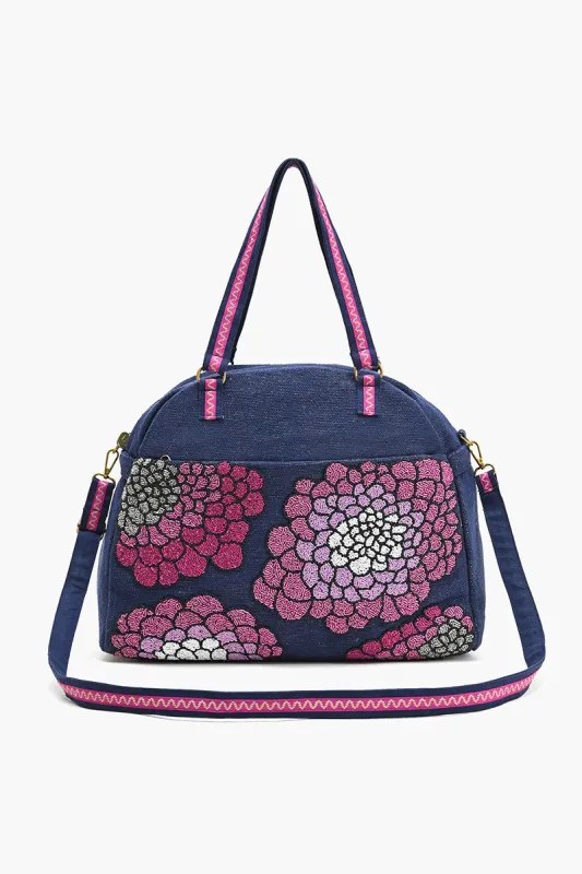 Glamorous Embellished Traveler with Crossbody-Navy Floral sold by America & Beyond