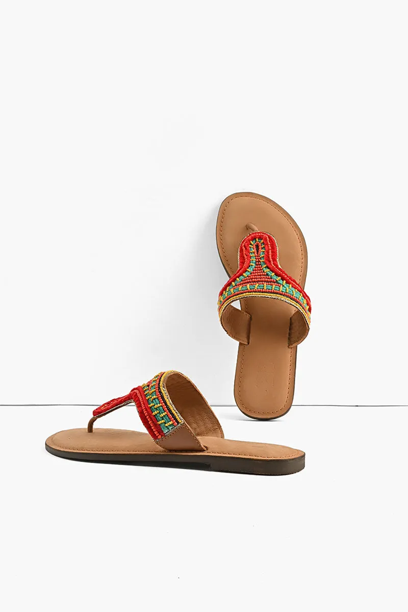 Indian-Tribal Fusion Beaded Slider Sandals sold by America & Beyond product image thumbnail 4