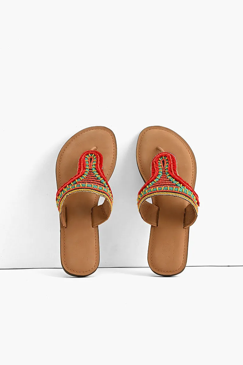 Indian-Tribal Fusion Beaded Slider Sandals sold by America & Beyond