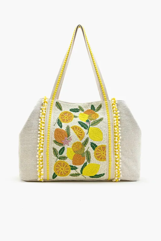 Make Lemonade Tote-Lemon Yellow Hand Beaded Tote sold by America & Beyond