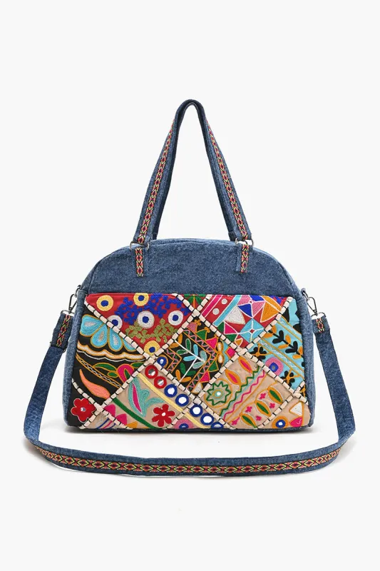 Glamorous Embellished Traveler with Crossbody-Denim sold by America & Beyond