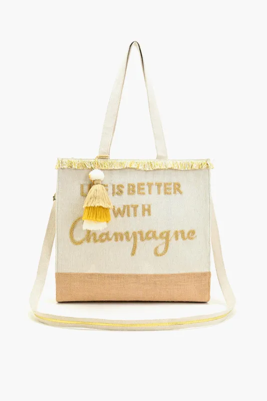 Champagne Forever Tote-Hand Beaded Jute Tote For Women sold by America & Beyond