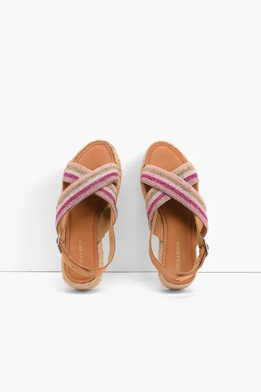 Pink Stripes Beaded Flatform Sandals sold by America & Beyond