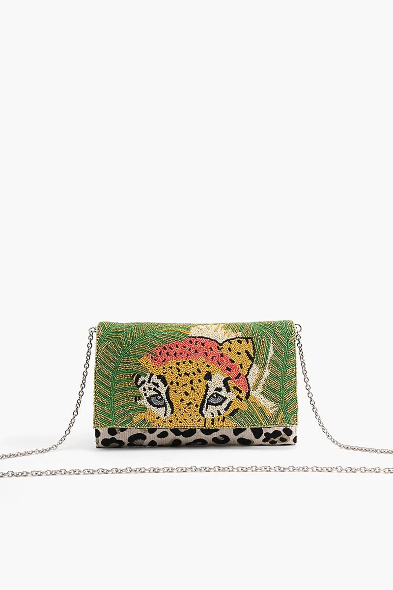 Forestry Leopard Embellished Clutch sold by America & Beyond