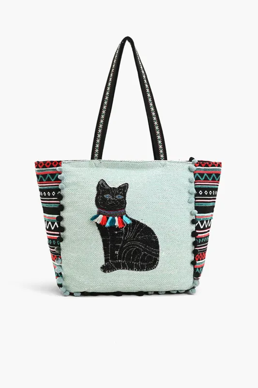 Embellished Shopper Tote Cat sold by America & Beyond
