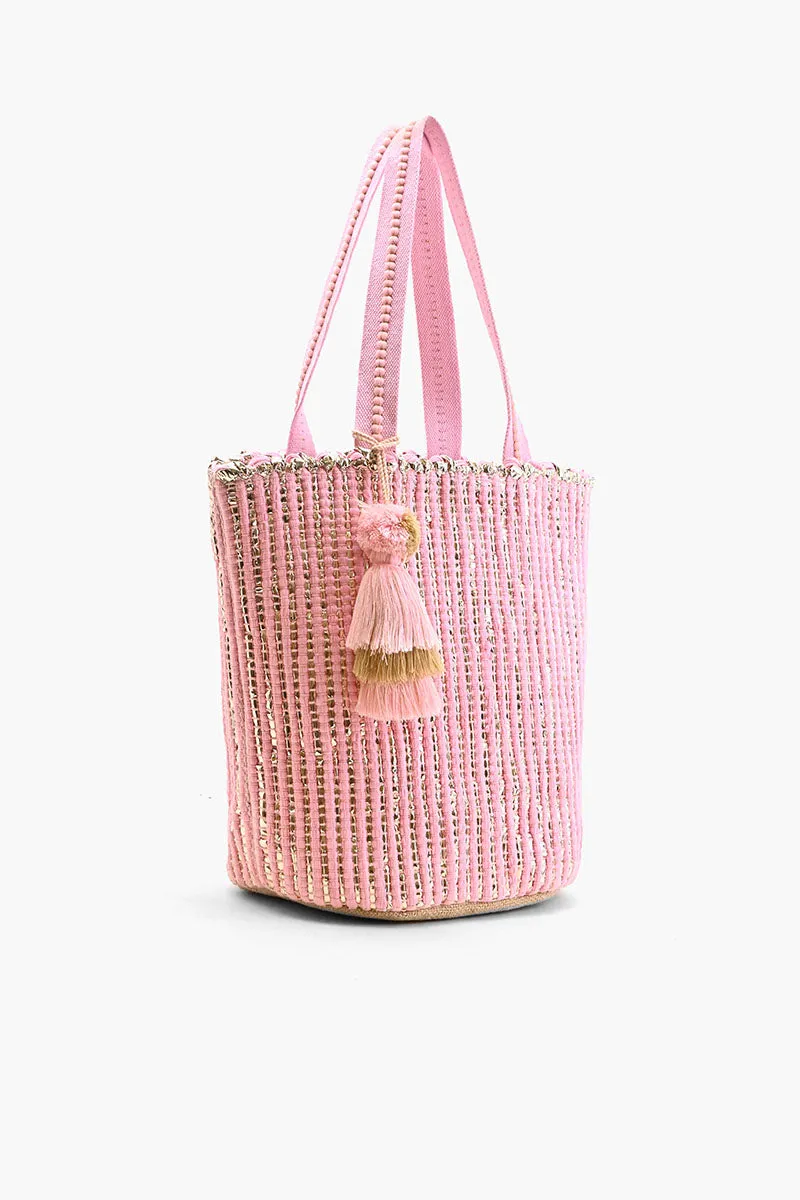 Natural Beauty Upcyled Hand Woven Pink Tote sold by America & Beyond product image thumbnail 3