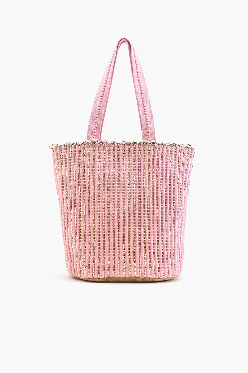Natural Beauty Upcyled Hand Woven Pink Tote sold by America & Beyond product image thumbnail 4