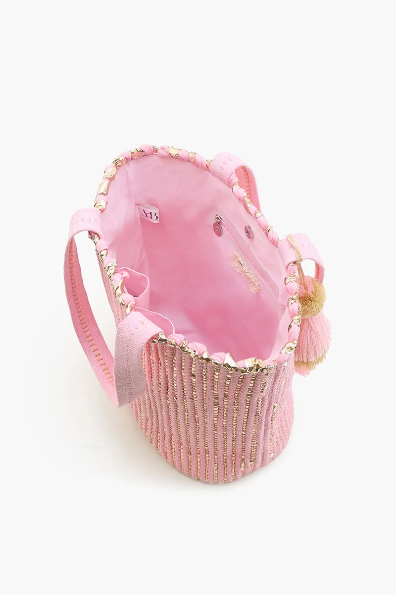 Natural Beauty Upcyled Hand Woven Pink Tote sold by America & Beyond product image thumbnail 5