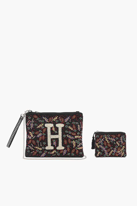 H Initial Embellished Pouch with Coin Bag sold by America & Beyond