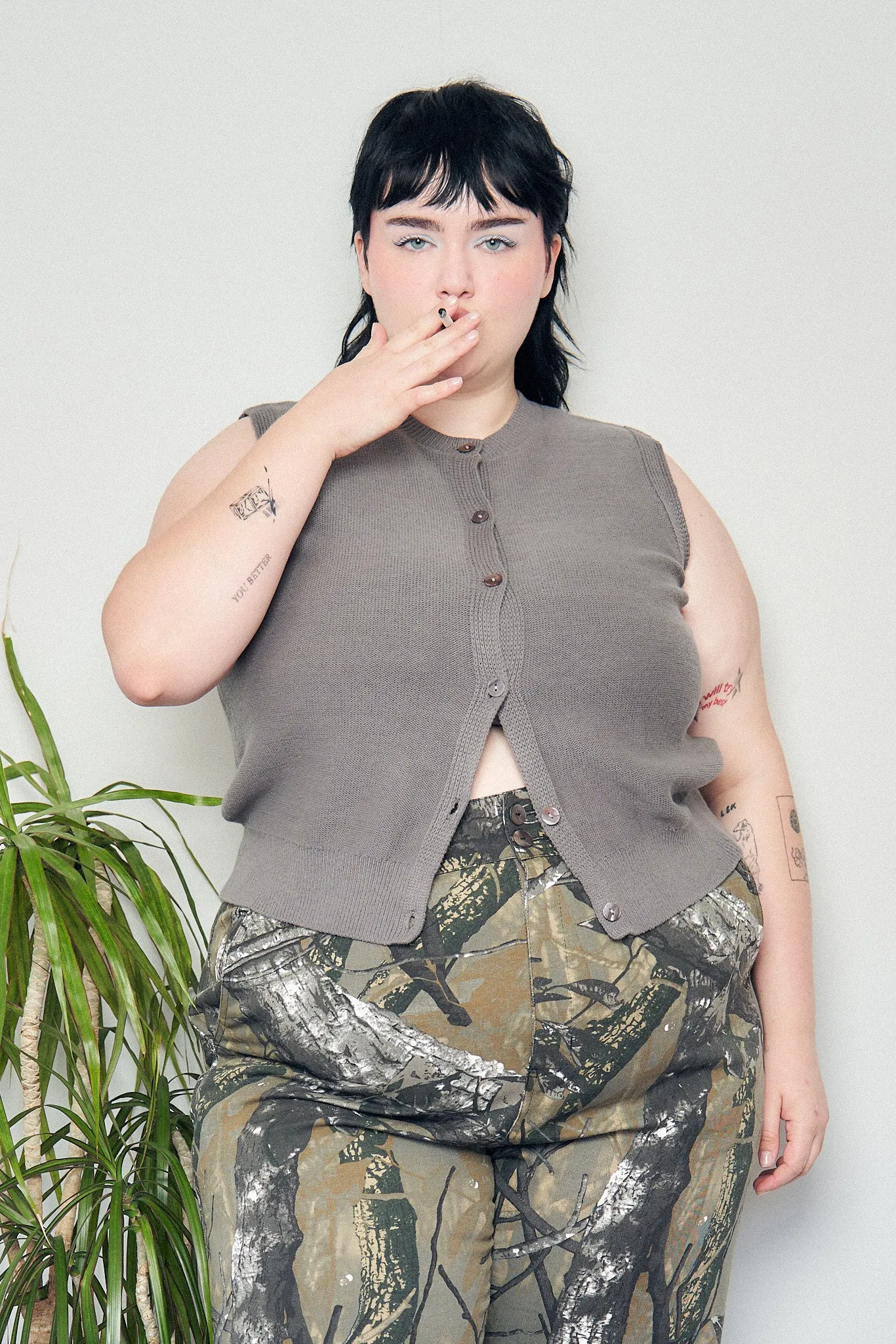 Grey Cotton Crop Sweater Vest sold by Fashion Brand Company product image thumbnail 3