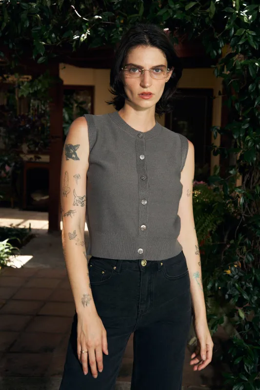 Grey Cotton Crop Sweater Vest made by Fashion Brand Company