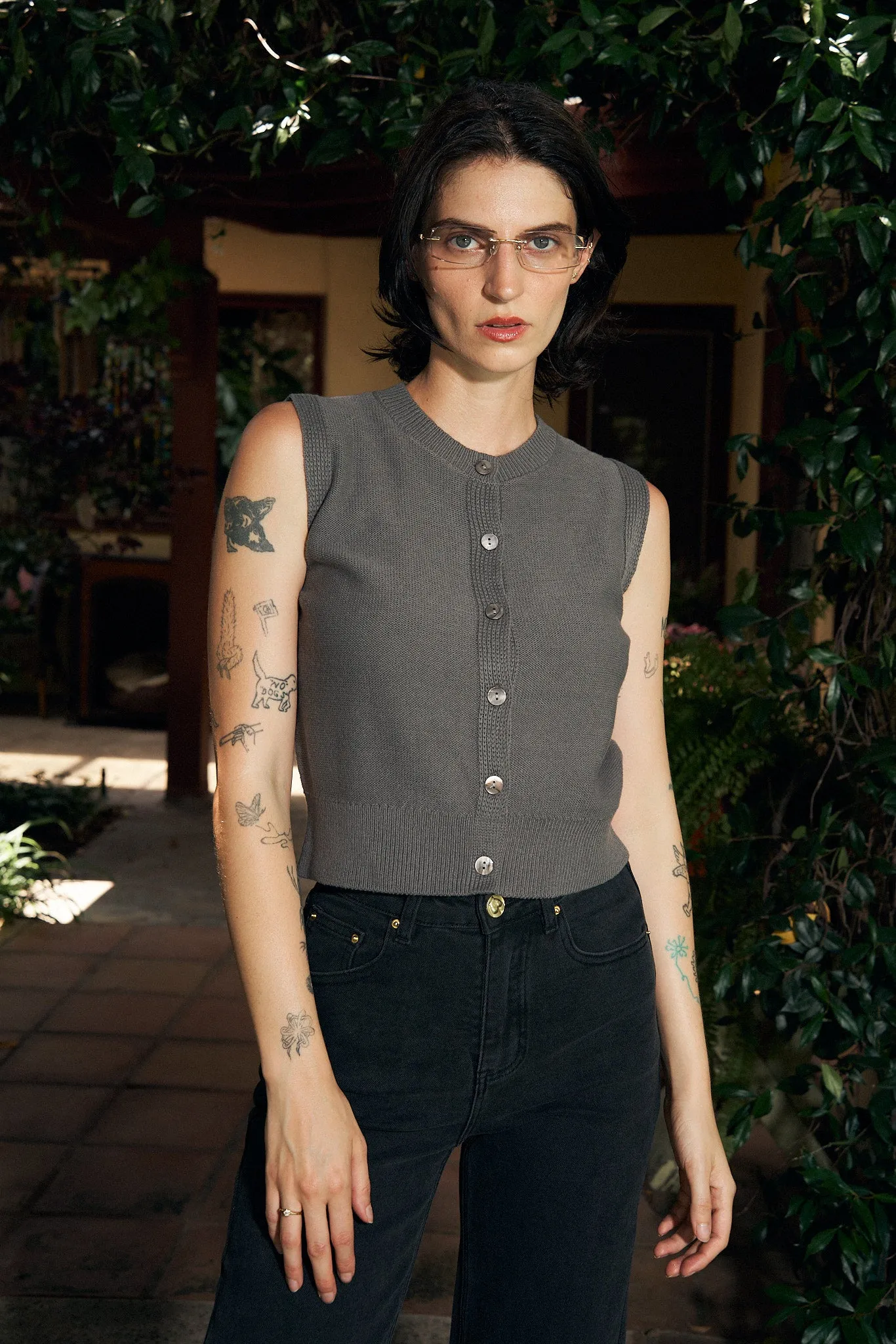 Grey Cotton Crop Sweater Vest sold by Fashion Brand Company