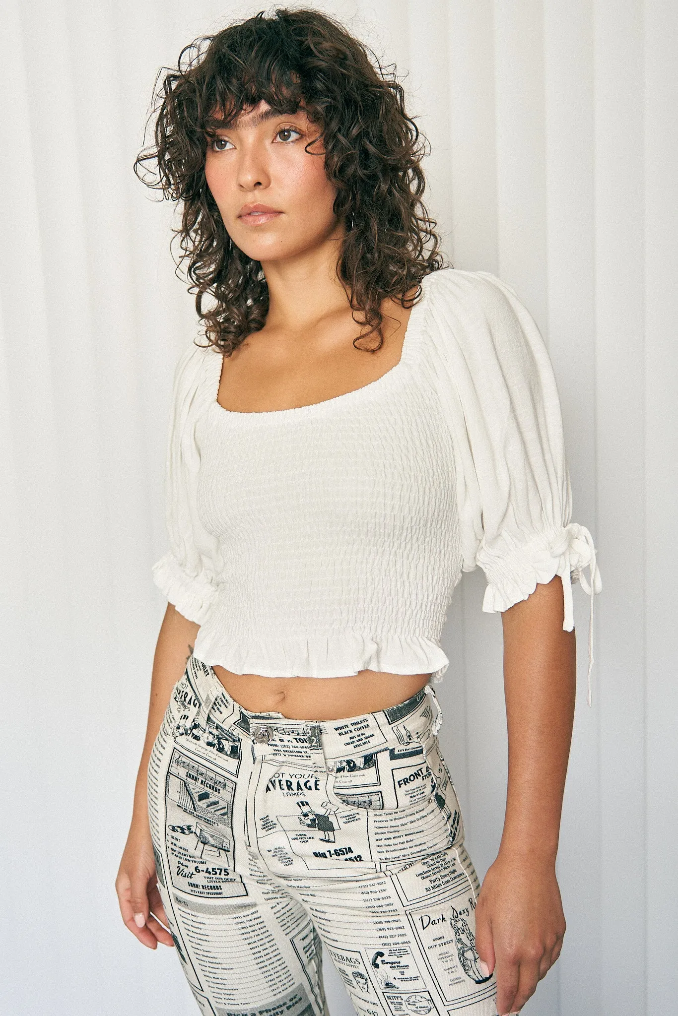 White Linen Smocked Blouse sold by Fashion Brand Company product image thumbnail 2