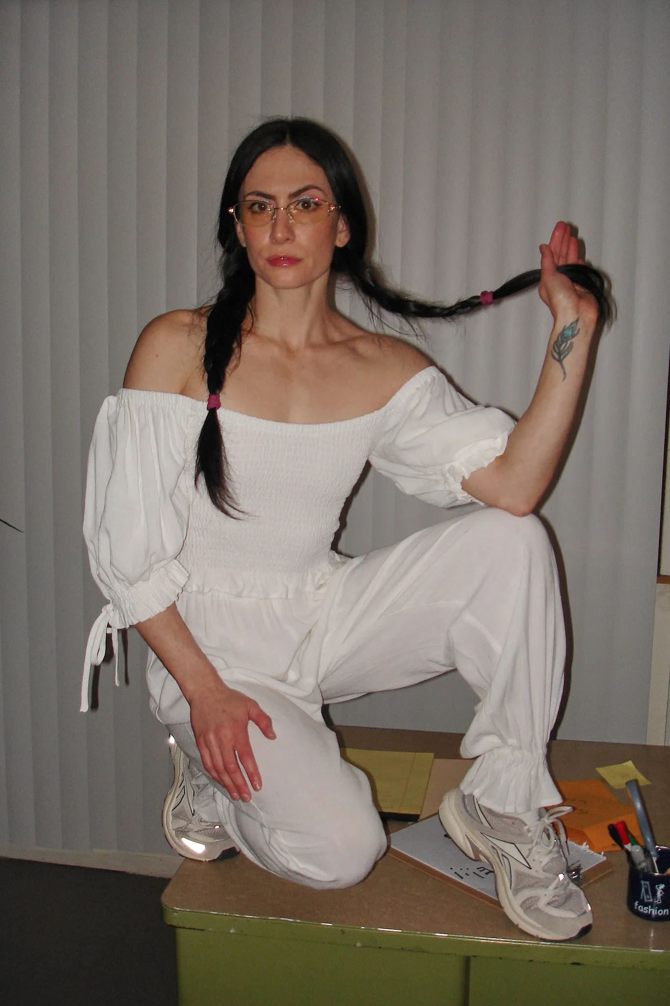 White Linen Smocked Blouse sold by Fashion Brand Company product image thumbnail 5
