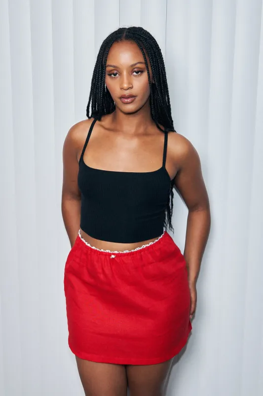 Red Linen Mini Slip Skirt sold by Fashion Brand Company