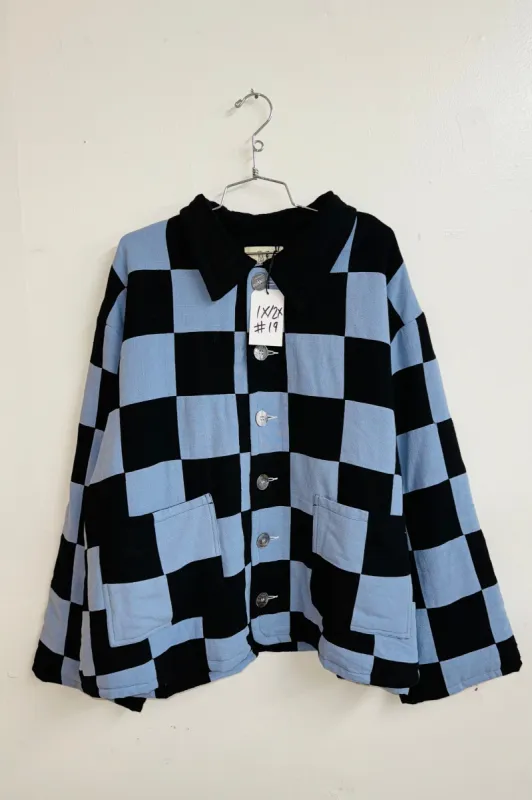 Scrap #19 Black/Light Blue Chessboard Crop Jacket 1X/2X sold by Fashion Brand Company