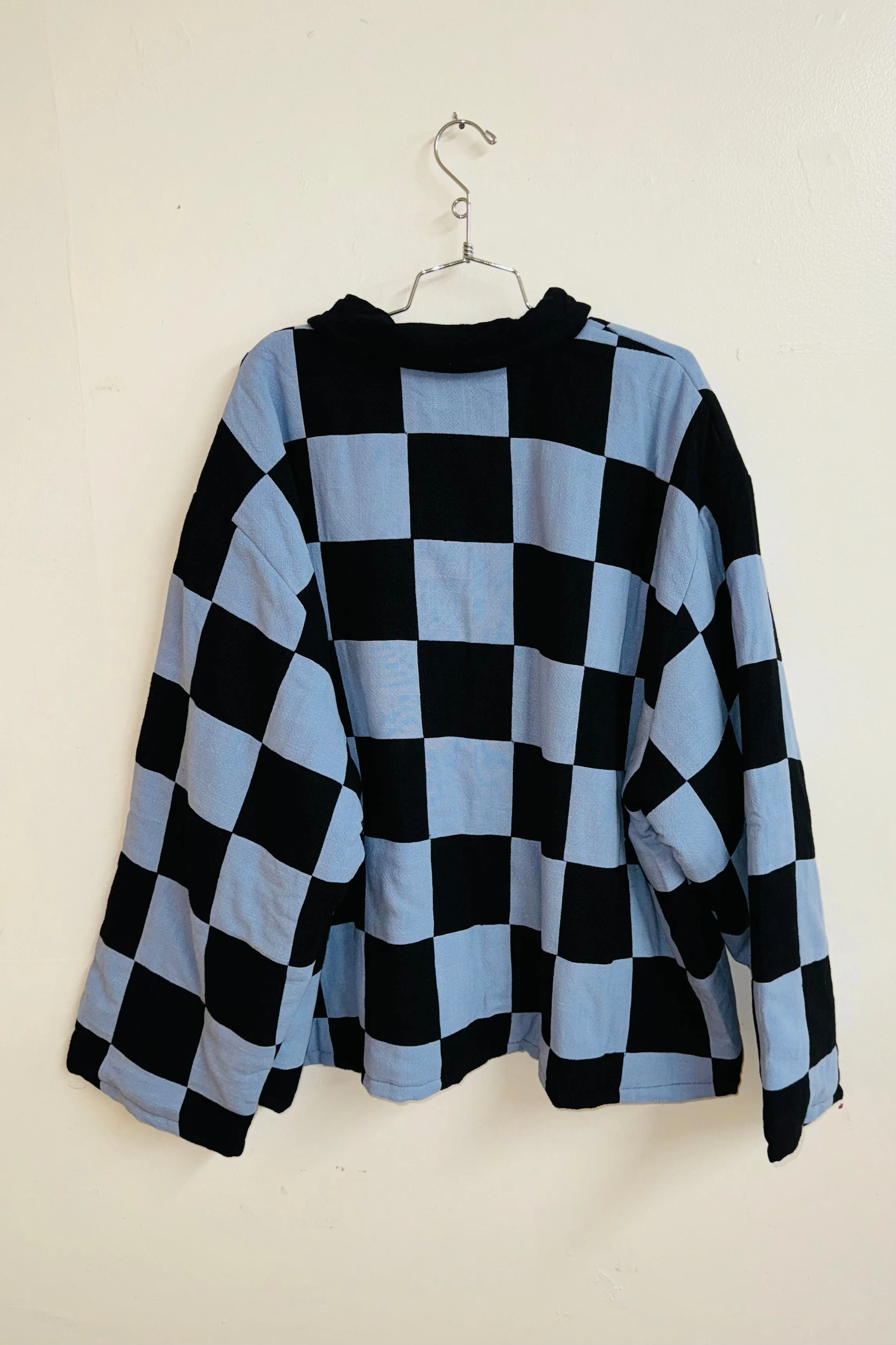 Scrap #19 Black/Light Blue Chessboard Crop Jacket 1X/2X sold by Fashion Brand Company product image thumbnail 2