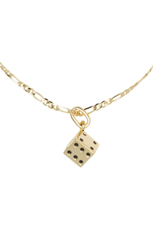 3 left - Lucky Die Necklace 14K Gold Fill Figaro Chain made by Fashion Brand Company