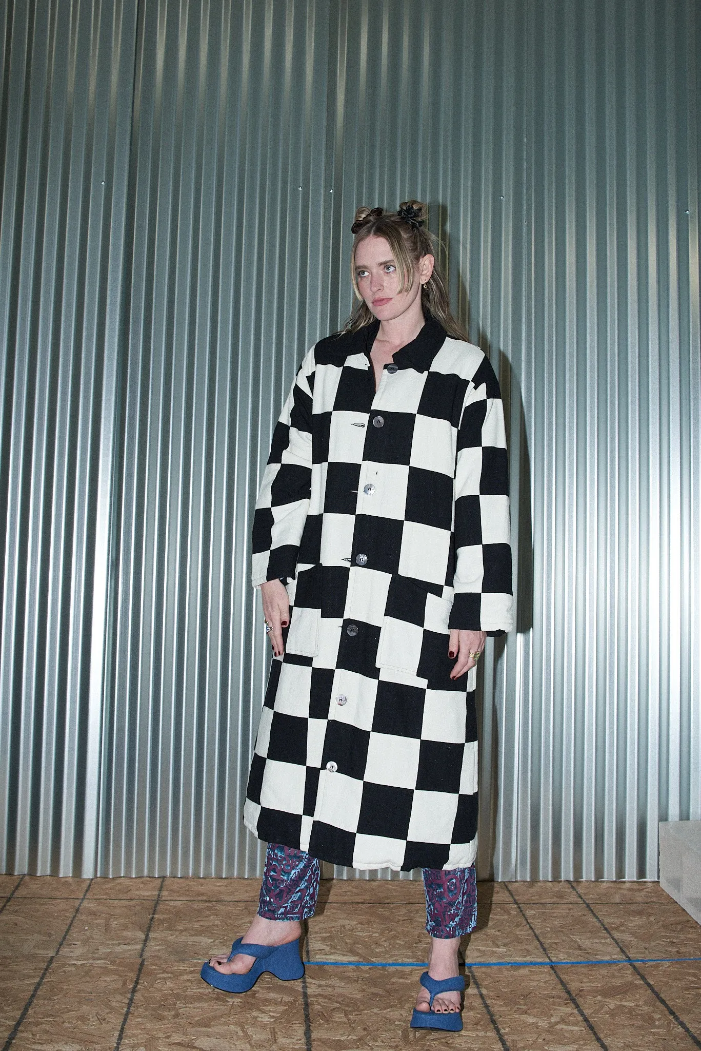 Chessboard Long Scrap Patch Jacket Thick Linen sold by Fashion Brand Company product image thumbnail 3