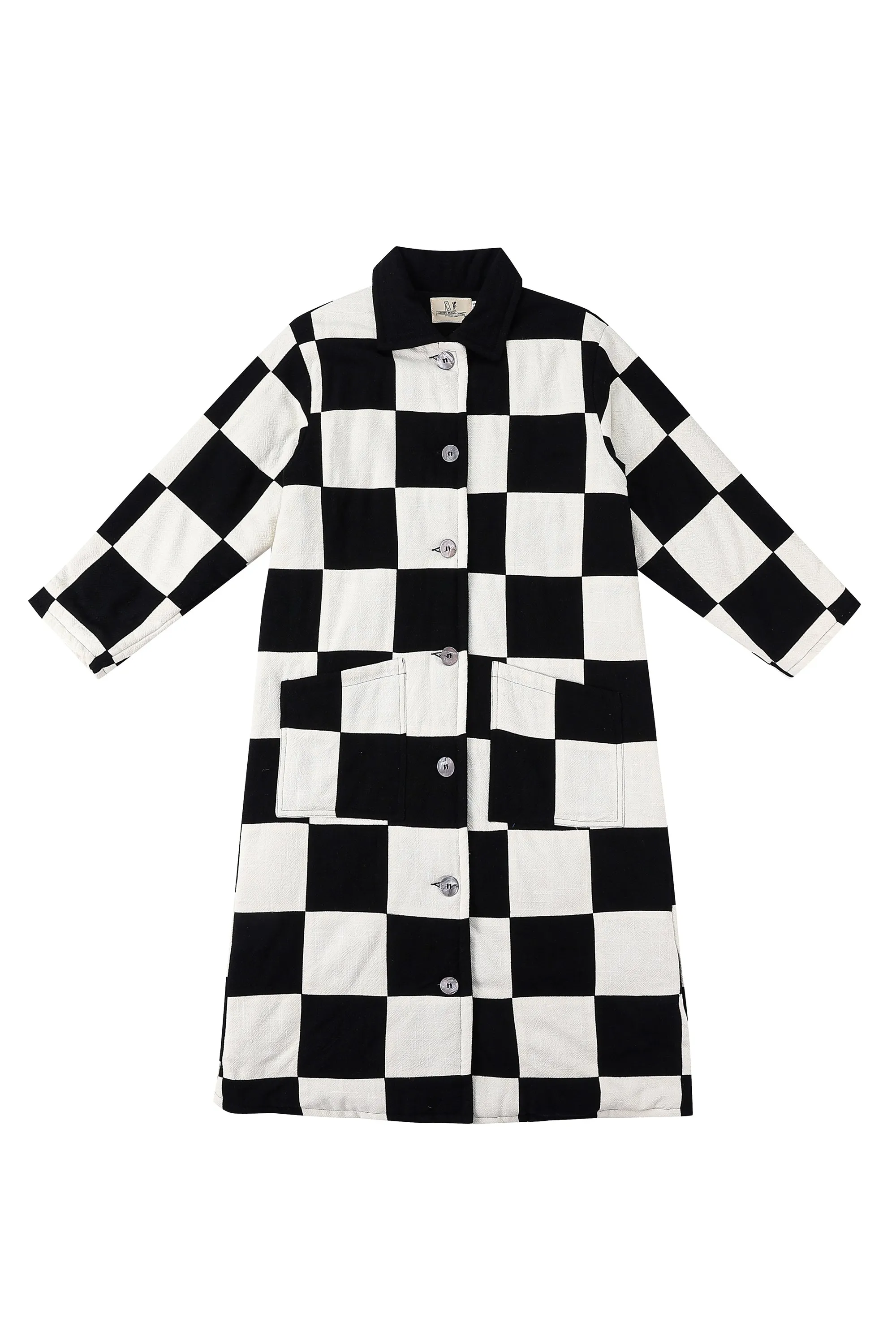 Chessboard Long Scrap Patch Jacket Thick Linen sold by Fashion Brand Company product image thumbnail 2