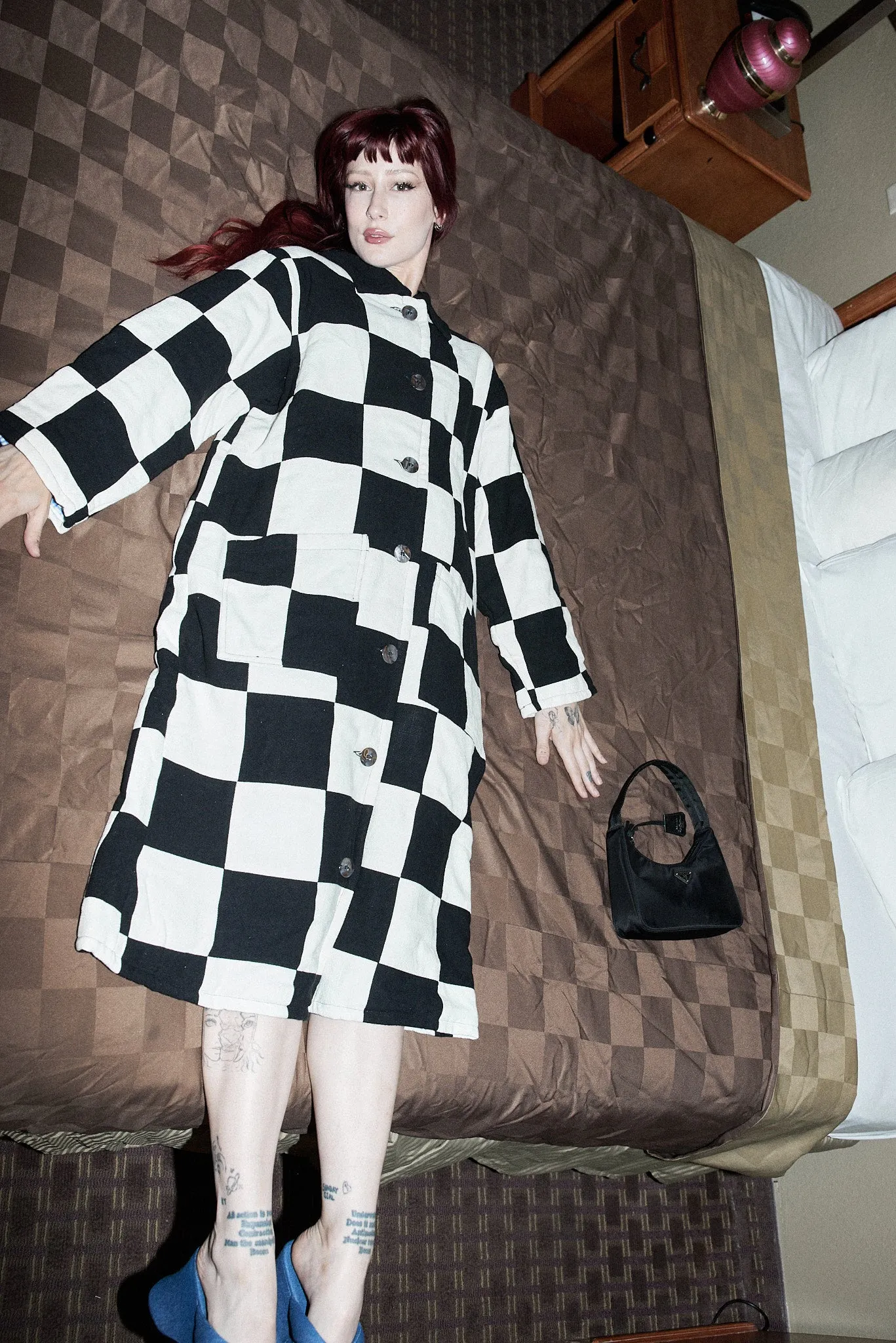 Chessboard Long Scrap Patch Jacket Thick Linen sold by Fashion Brand Company