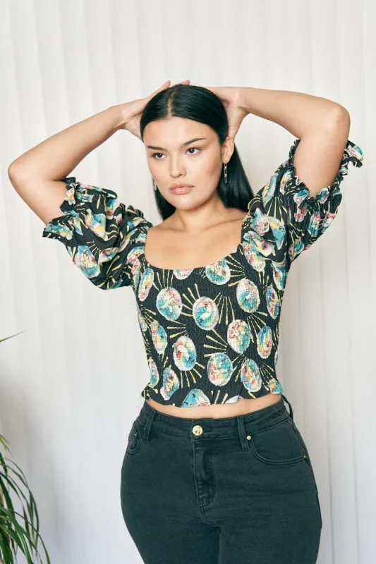 1 left - Smocked Blouse Linen Baseballs sold by Fashion Brand Company