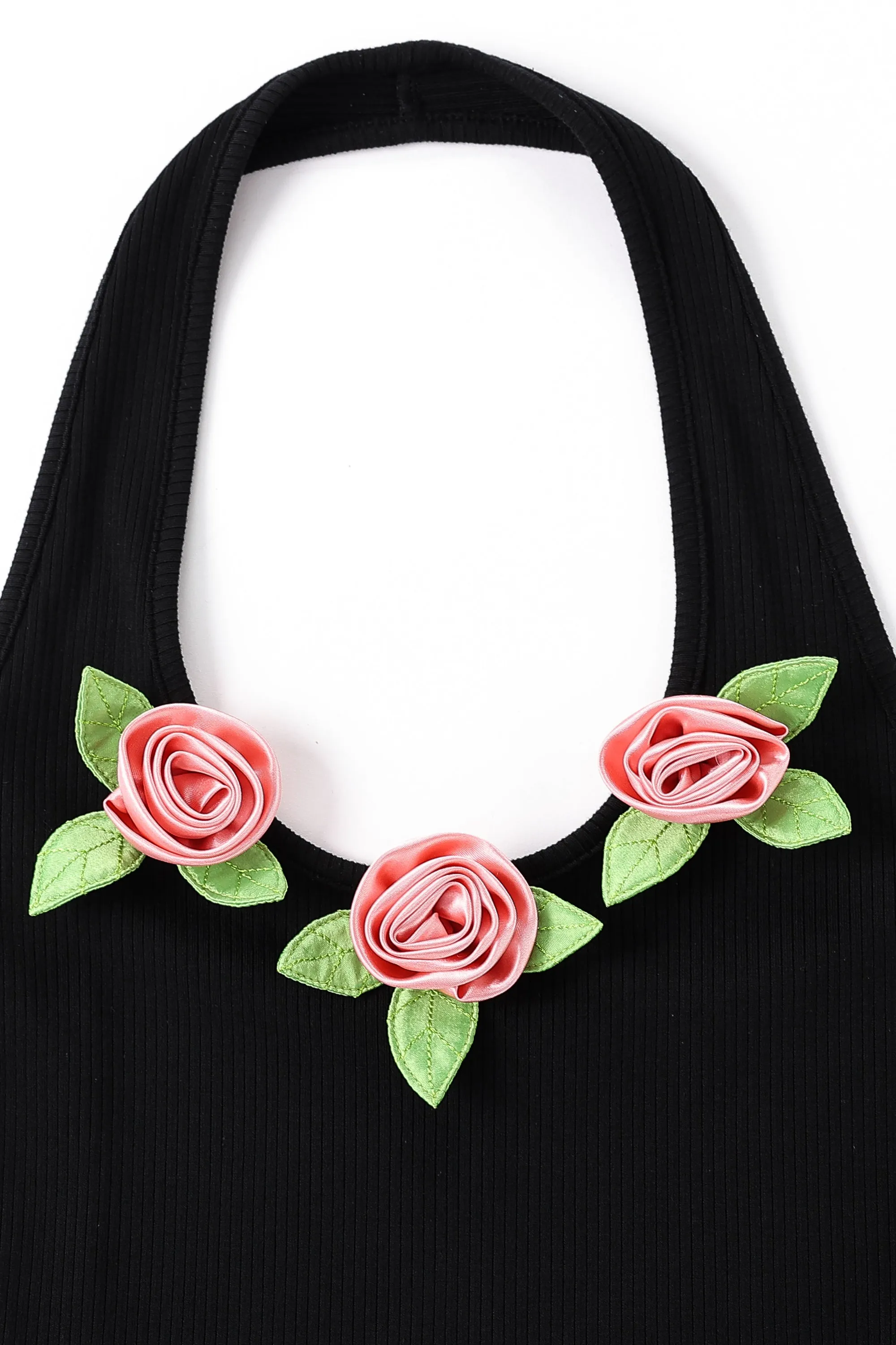 3 Pink Flowers Black Tencel Rib Halter Top sold by Fashion Brand Company product image thumbnail 5