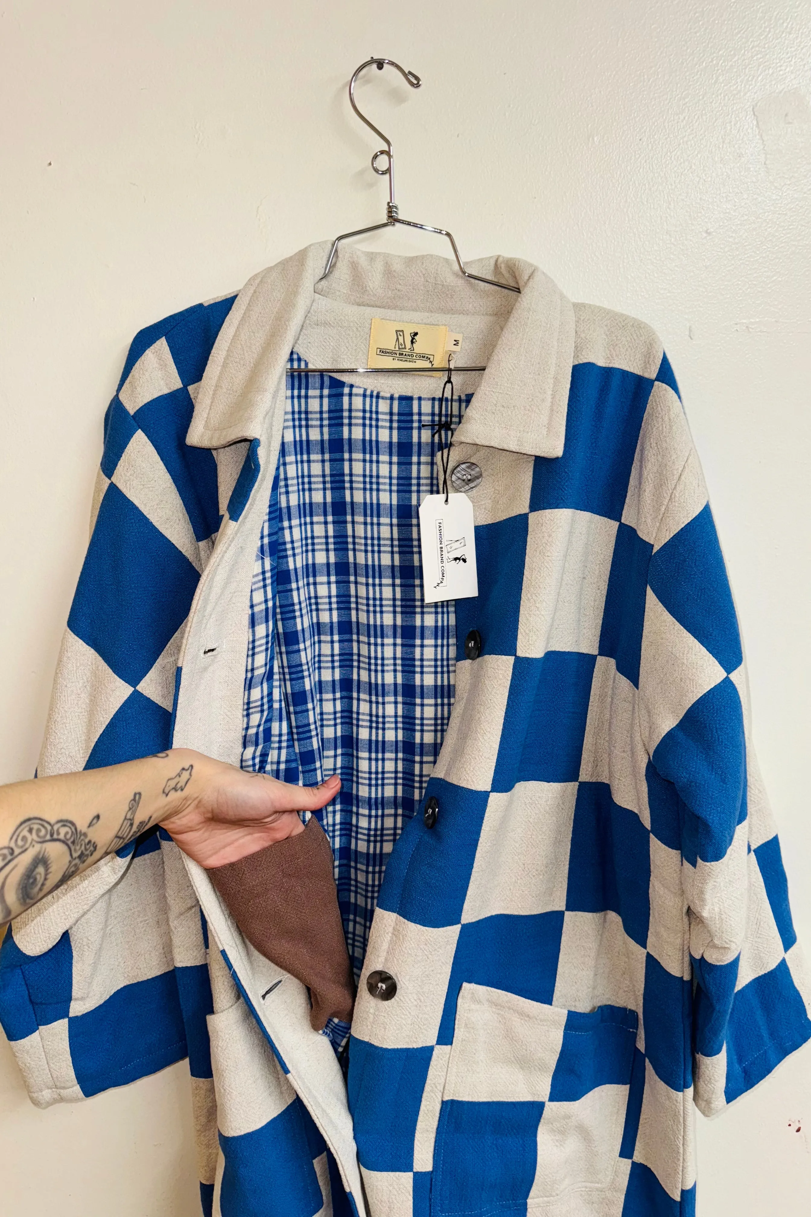 Scrap #11 Beige/Blue Chessboard Coat M/L sold by Fashion Brand Company product image thumbnail 2