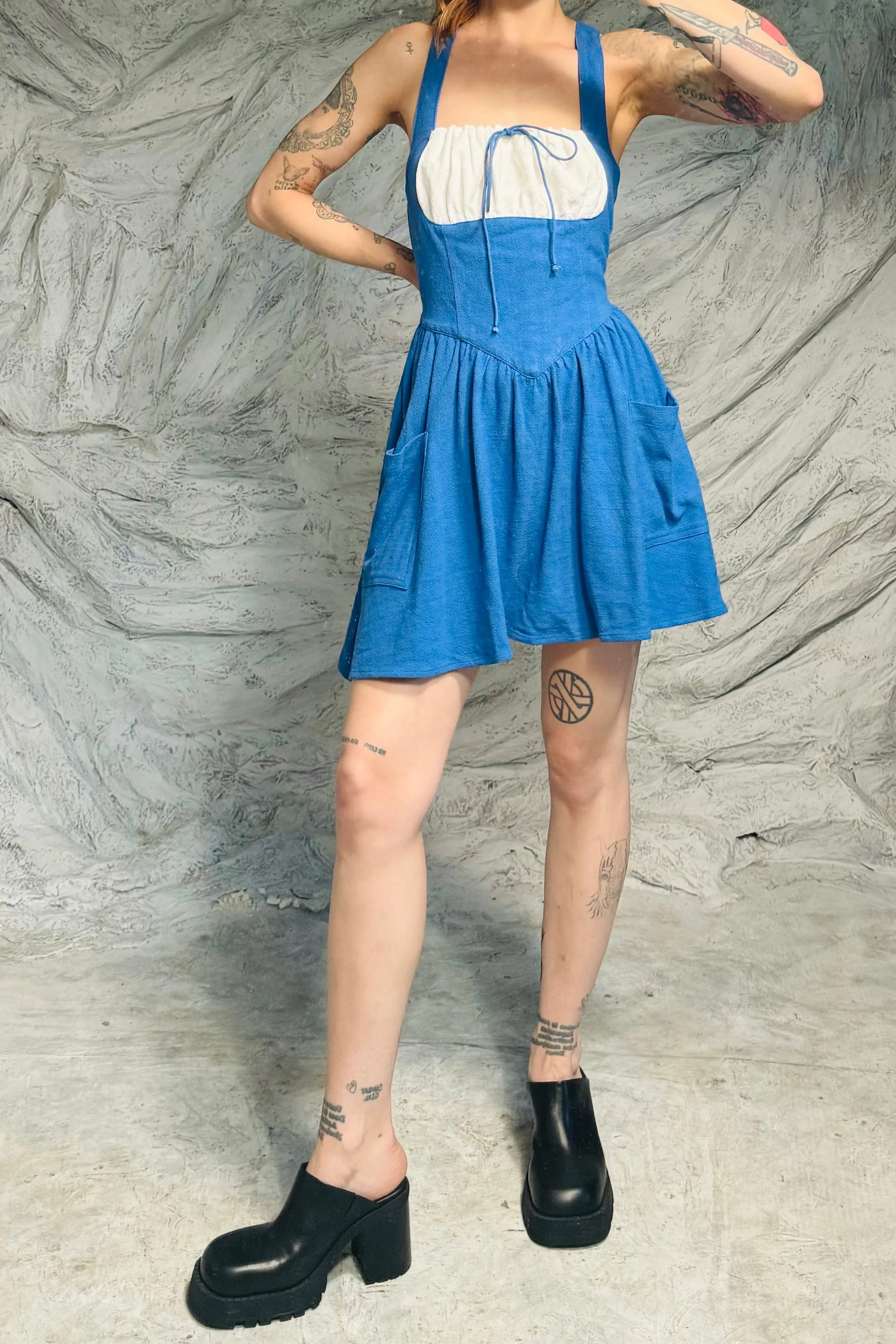 SAMPLE #96 - S Blue Milkmaid Mini Dress sold by Fashion Brand Company