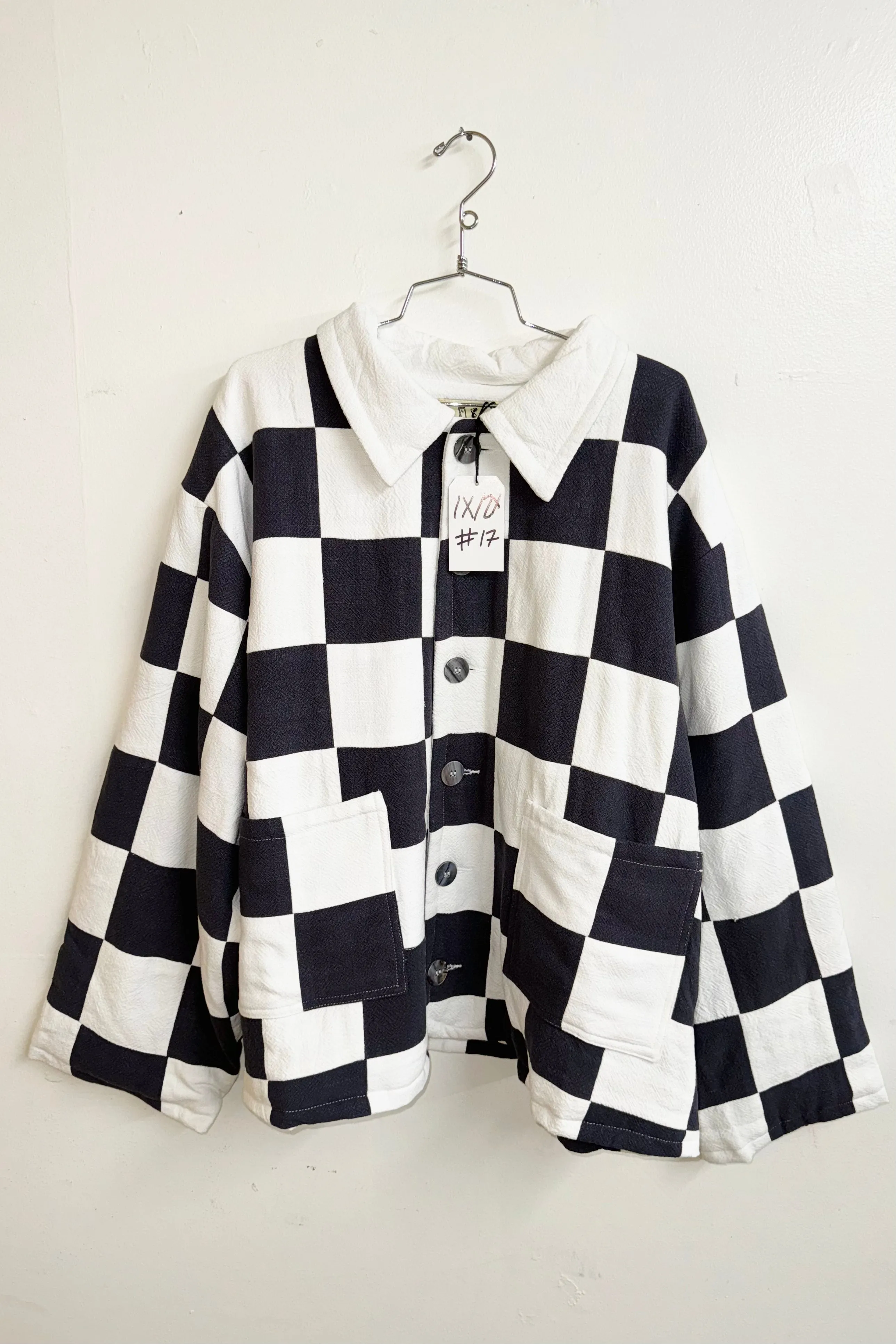 Scrap #17 White/Charcoal Chessboard Crop Jacket 1X/2X sold by Fashion Brand Company