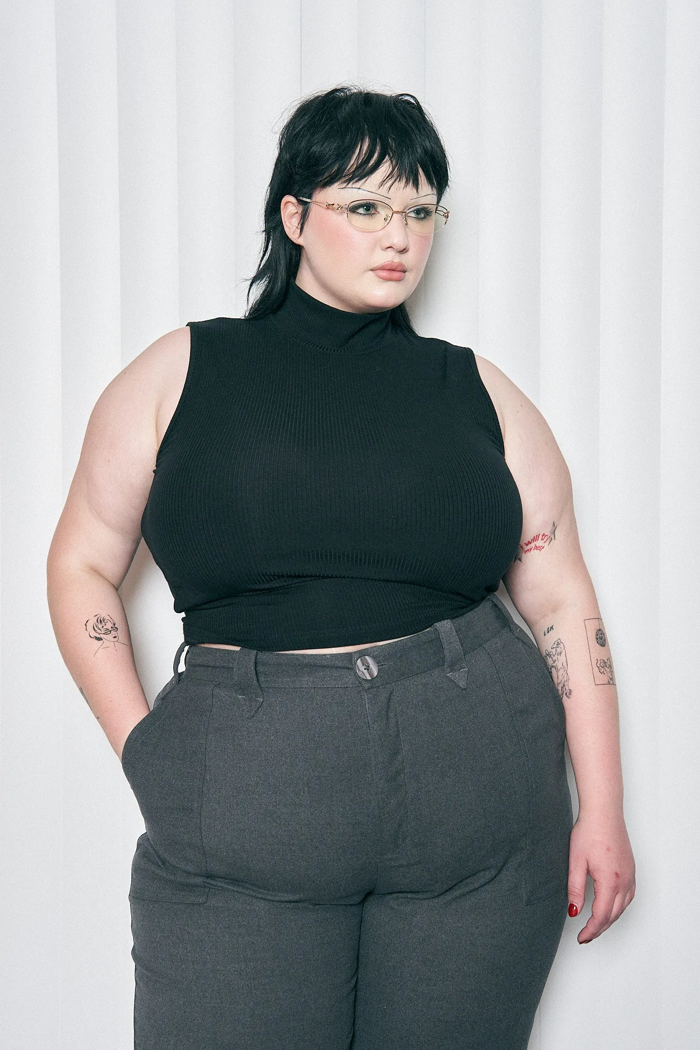 Mock Neck Tencel Rib Tank Black sold by Fashion Brand Company product image thumbnail 2