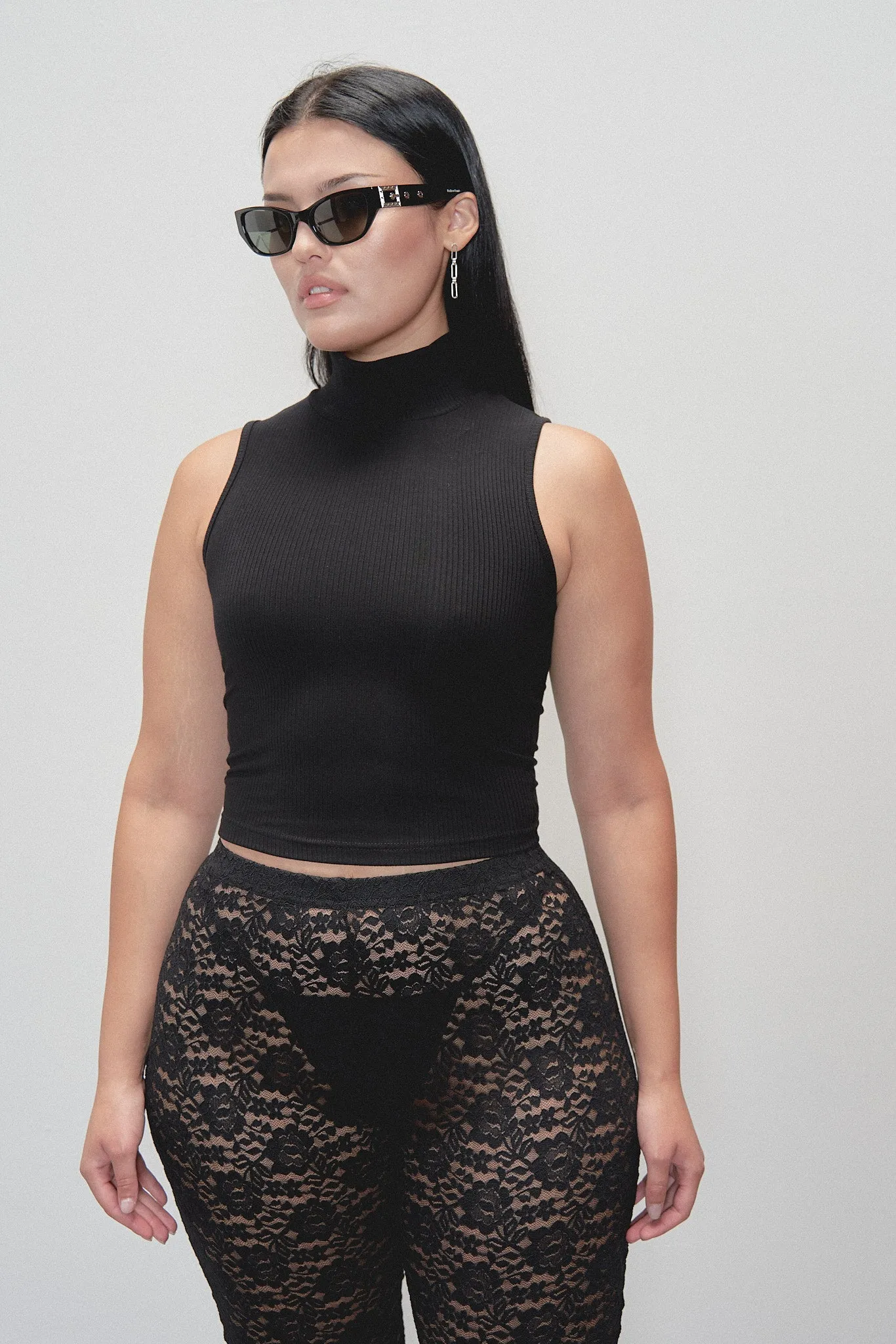 Mock Neck Tencel Rib Tank Black sold by Fashion Brand Company