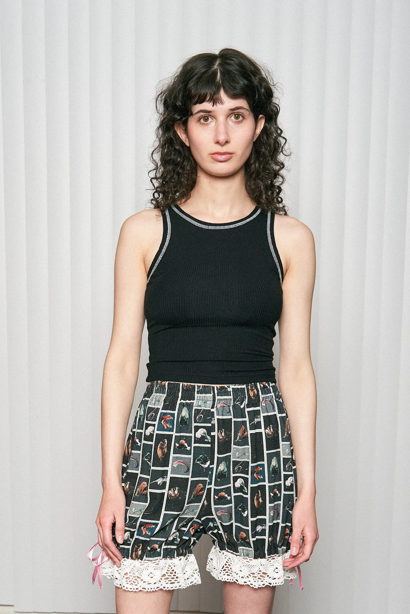 Contrast Seam Tencel Rịb Tank Black sold by Fashion Brand Company