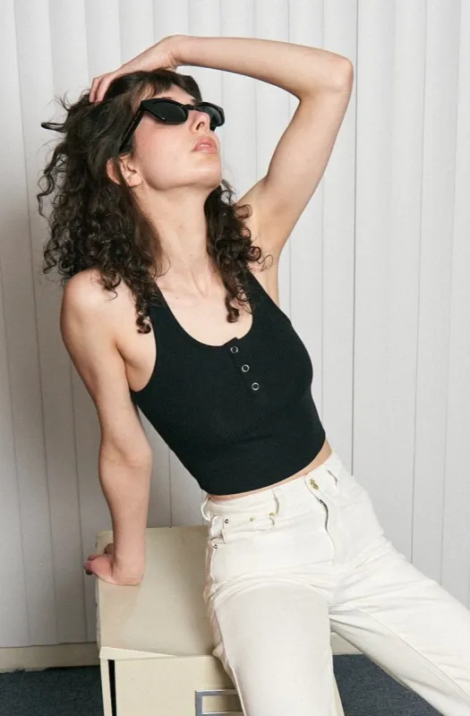 Tencel Rib Crop Henley Tank sold by Fashion Brand Company