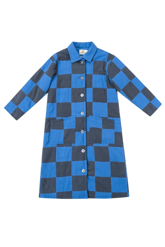 Charcoal/Blue Linen Quilted Coat sold by Fashion Brand Company