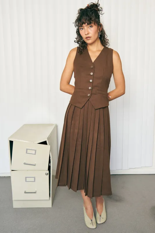 1 left - Pleated Business Skirt Brown made by Fashion Brand Company