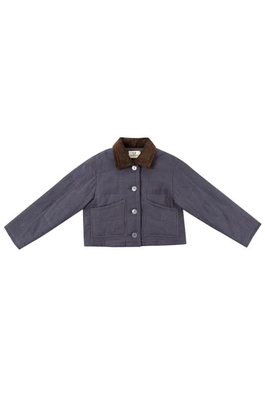 Cord Collar Charcoal Linen Barn Jacket made by Fashion Brand Company