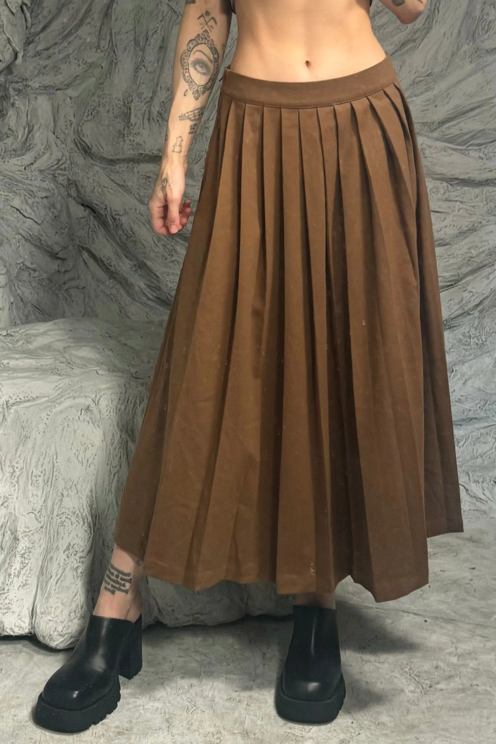 SAMPLE #79 - S Brown Pleated Skirt sold by Fashion Brand Company