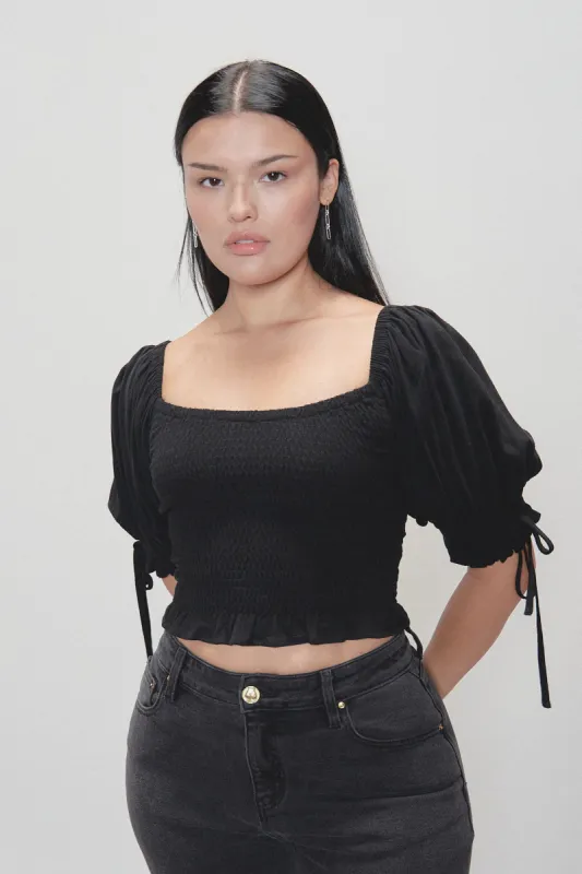 Smocked Blouse Soft Linen Black sold by Fashion Brand Company