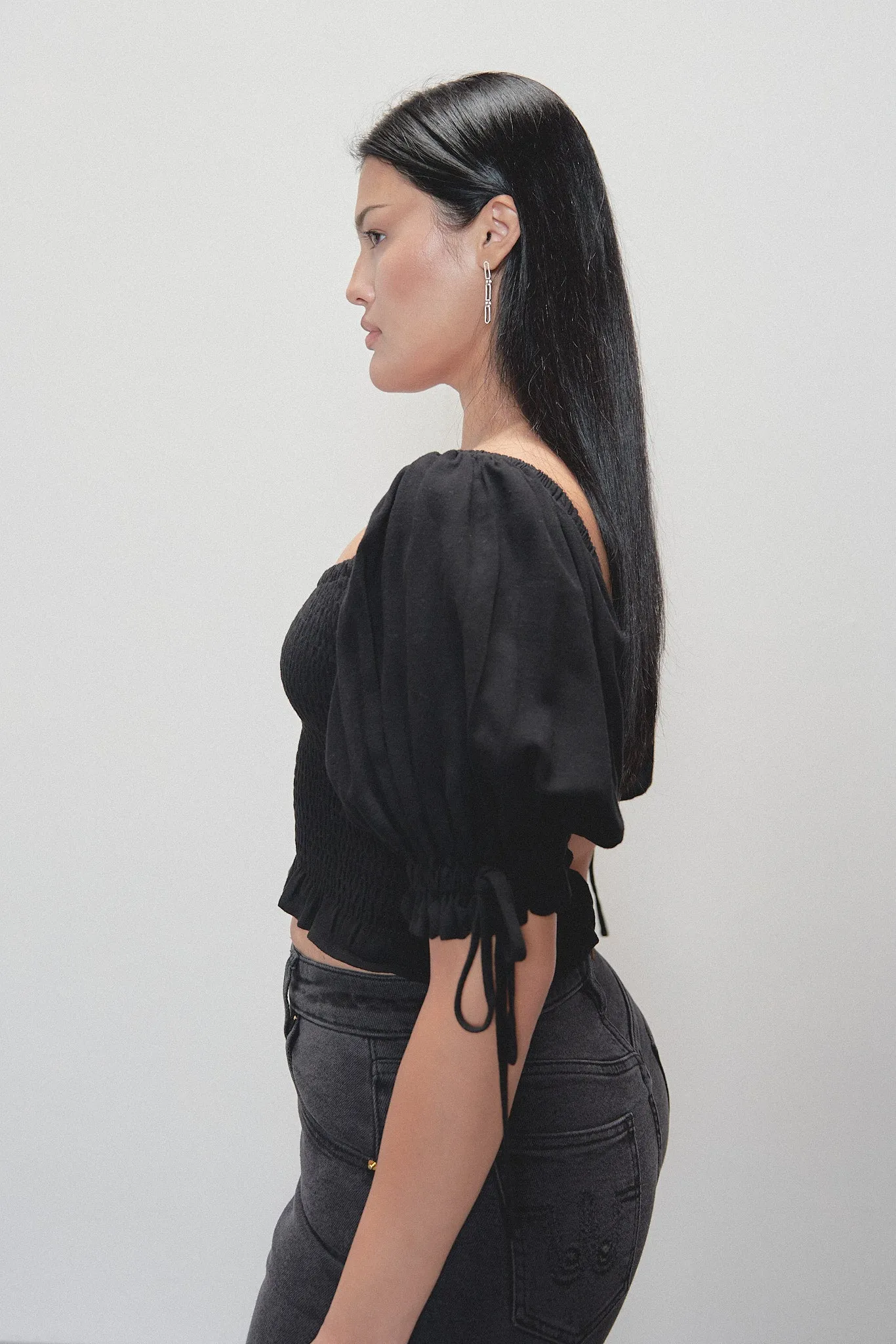 Smocked Blouse Soft Linen Black sold by Fashion Brand Company product image thumbnail 5