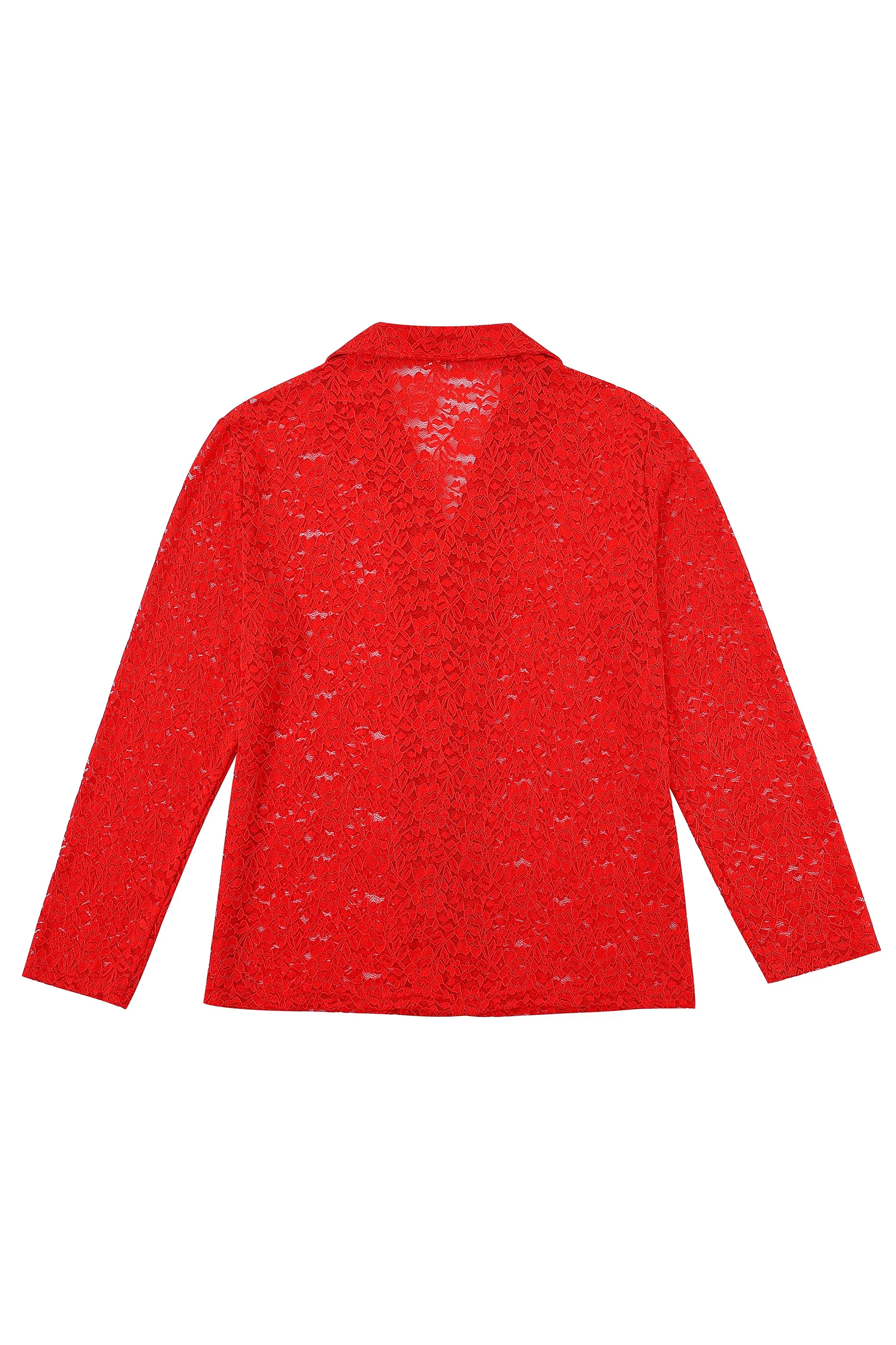 Red Lace Loose Button Down sold by Fashion Brand Company product image thumbnail 5
