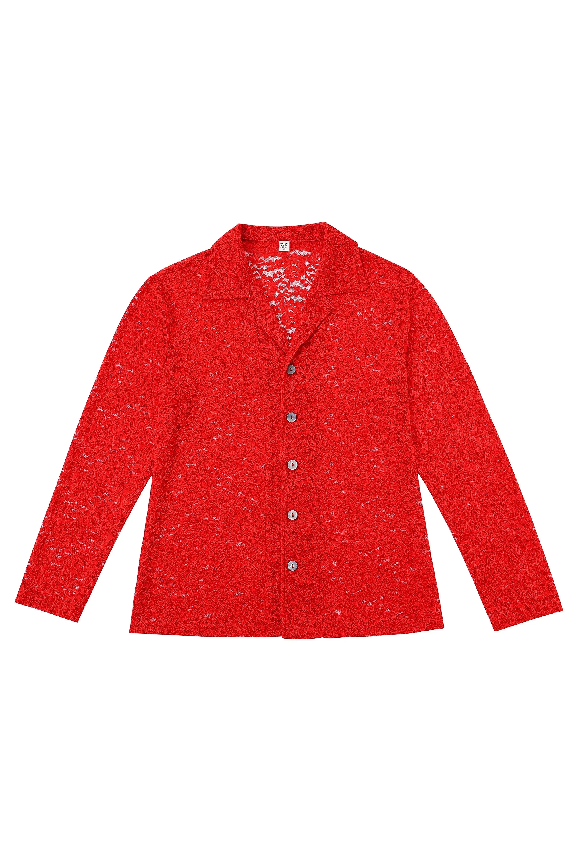 Red Lace Loose Button Down sold by Fashion Brand Company product image thumbnail 2