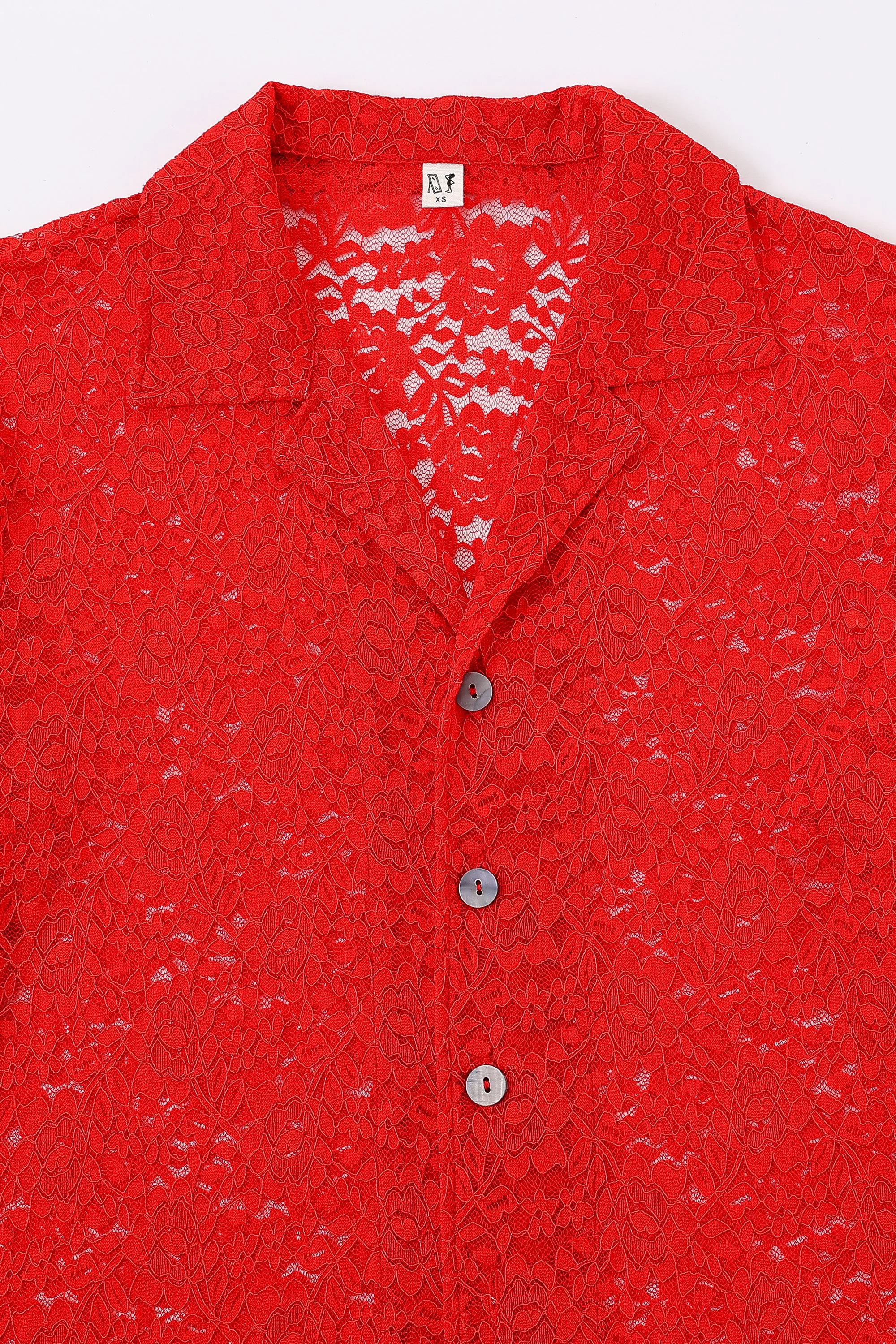 Red Lace Loose Button Down sold by Fashion Brand Company product image thumbnail 4