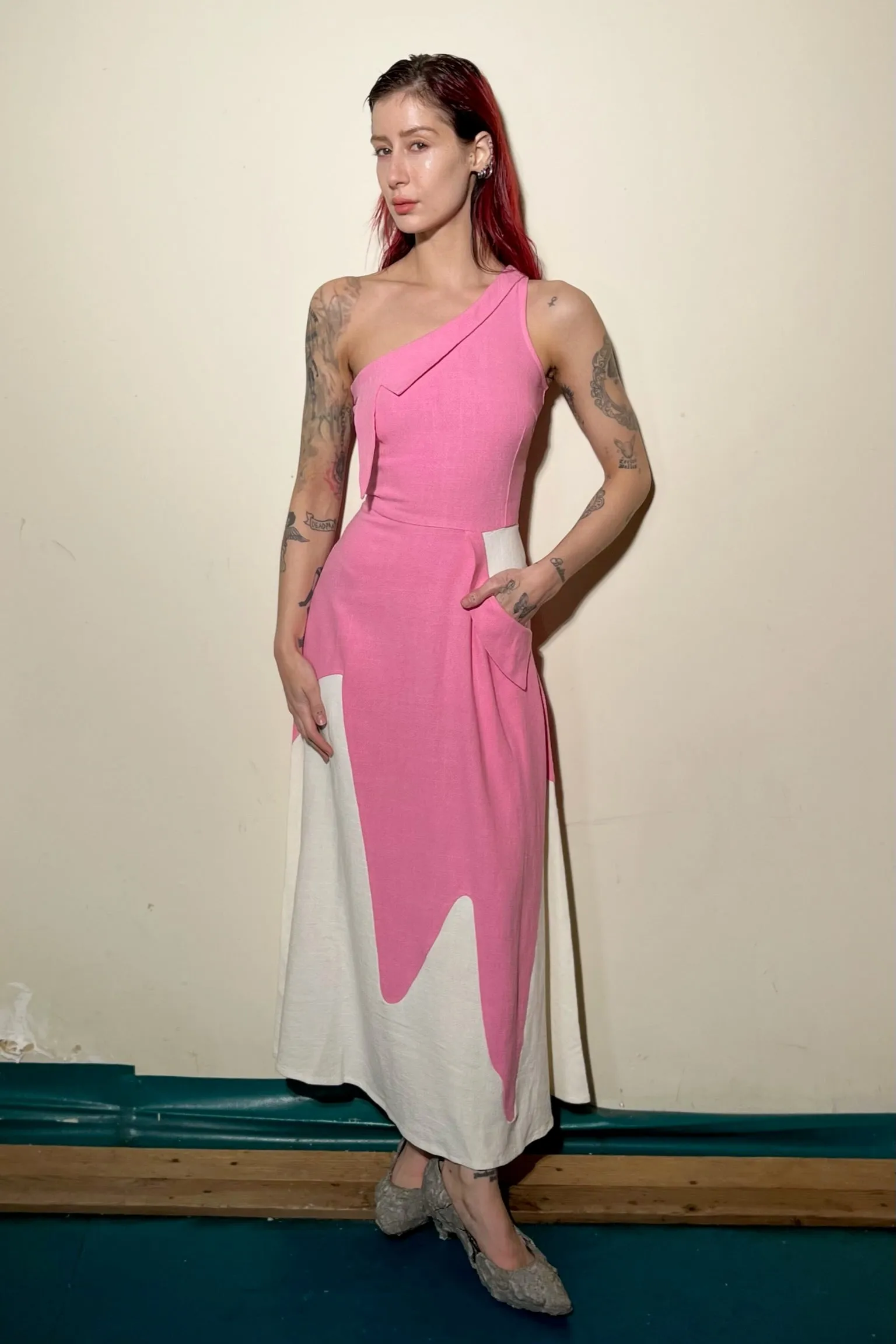 Step Sister Attack Linen Gown Pink/White sold by Fashion Brand Company product image thumbnail 2