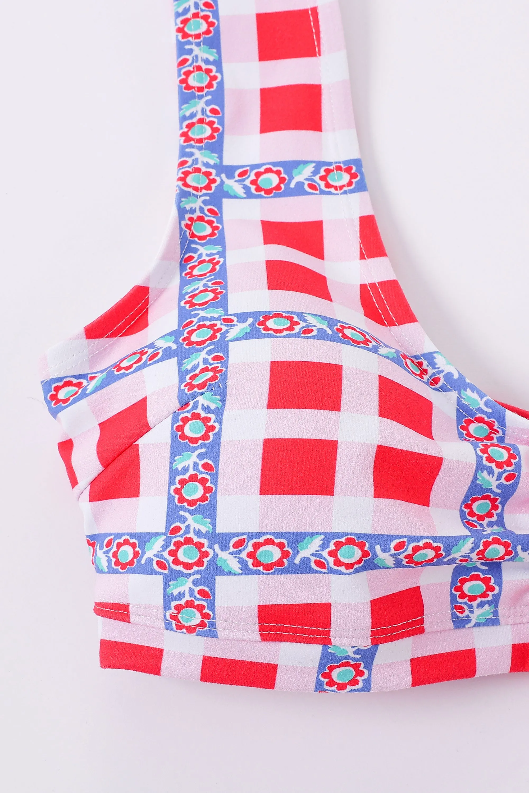 Gingham Ribbon Plaid Yoga/Swim Scrunch Bra sold by Fashion Brand Company product image thumbnail 5