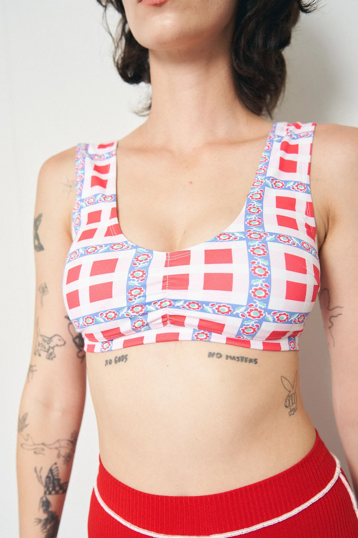 Gingham Ribbon Plaid Yoga/Swim Scrunch Bra sold by Fashion Brand Company