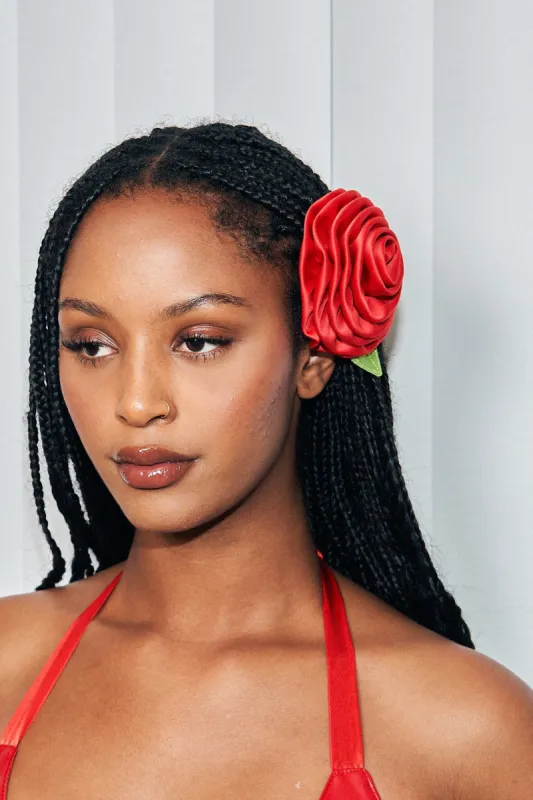 Red Rosette Satin Hair Clip sold by Fashion Brand Company